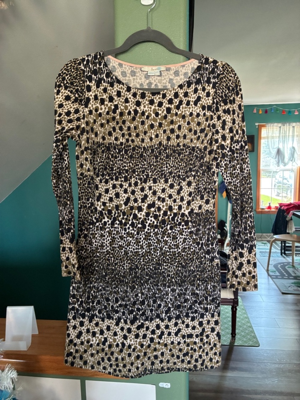 Boden Black and Cream Printed Long Sleeve Dress